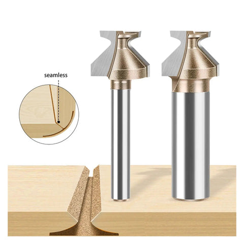 R8 Arc Bending Router Bit Set In 6/8/12mm And 14 Or Half Inch Shank Size showing mounted bits and seamless wood curves.