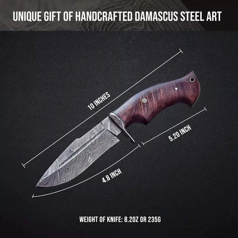 Damascus Steel Fixed Blade Hunting Knife With Walnut Wood Handle And Leather Sheath 10 Inch Outdoor Survival Bushcraft EDC Knife