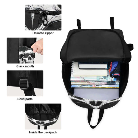 Skull Design Backpack With Insulated Cooler Lunch Box Lightweight Laptop Backpack Fits 15.6 Inch For Women And Men Daypack
