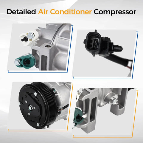 Robust Ac Compressor With Clutch Oem Replacement For Nissan Altima 2.5 L Engine showing detailed components and fittings.