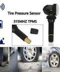 GM TPMS Sensors 315MHz 4 Pack For Chevy Silverado GMC Sierra No Drama Install Tire Pressure Monitoring System Replacement Plug And Play OE Fit Durable Weatherproof Easy Sensor Swap For Reliable Ride Day One, black valve stem sensor with brass tip