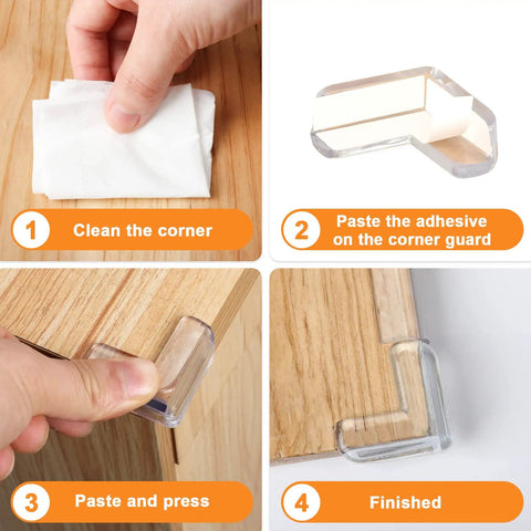 Step-by-step guide on using Baby Proofing Corner Guards Set, 16 Pack Clear Edge Bumpers For Tables And Furniture set.