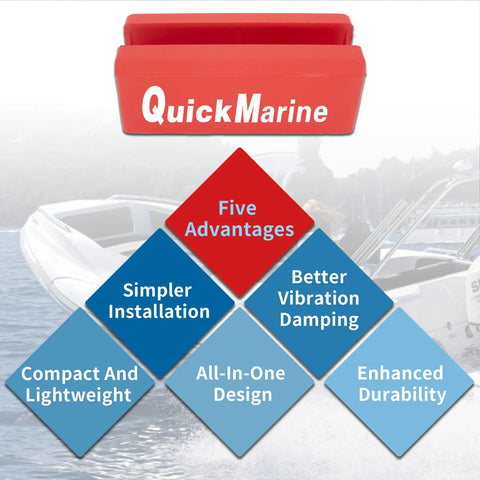 Transom Saver For Boats With Single Ram Outboard Motors And Two Piece Trailering Motor Locks In Rubber EPDM Red Keeps Transom Safe And Aligned During Trailering And Dockside Use displayed with product features.
