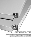 Close-up of Heavy Duty Stainless Steel Shelving Unit Badass Three Shelf Storage Rack For Kitchen Garage And Commercial Office showcasing sleek silver material.
