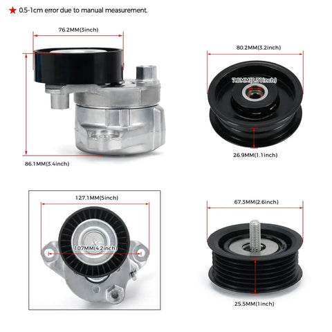 Mercedes-Benz Serpentine Belt Kit dimensions showing tensioner and idler pulley for ML350 ML550 C230 C300 C350 E350 S550 2006-2011