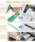 Why choose ours? 20 Inch Full Extension Drawer Slides With Soft Close, Heavy Duty Cabinet Drawer Tracks, 45mm Width Ball Bearing Rails, 3 Fold Adjustable Self Closing, 40kg Load Capacity, Durable Steel Mechanical Runner For Kitchen Cabinets And Dressers in a durability comparison