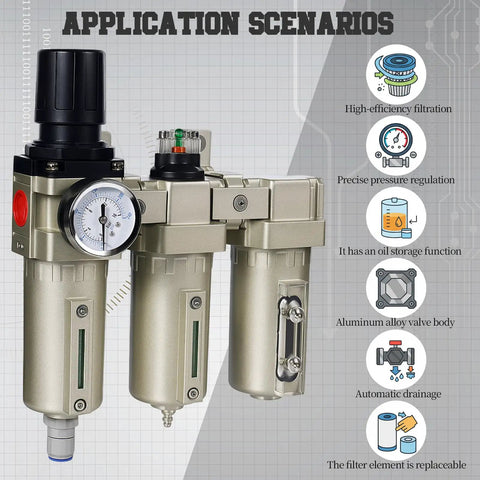 Half Inch NPT Industrial Air Compressor Dryer With Three Stage Water Separator And Filters Including Particulate Filter And Coalescing Filter Desiccant Dryer Air Regulator And Auto Drain For Clean Dry Compressed Air