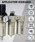All In One 3/4 Inch NPT Industrial Air Compressor Dryer With Three Stage Water Separator Particulate Filter Coalescing Filter Desiccant Dryer Air Regulator And Auto Drain Built Tough For Heavy Duty Shop Use