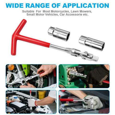 Three Piece Spark Plug Socket Wrench Set With T Handle Five Eighths Inch And Thirteen Sixteenths Inch Sockets in use