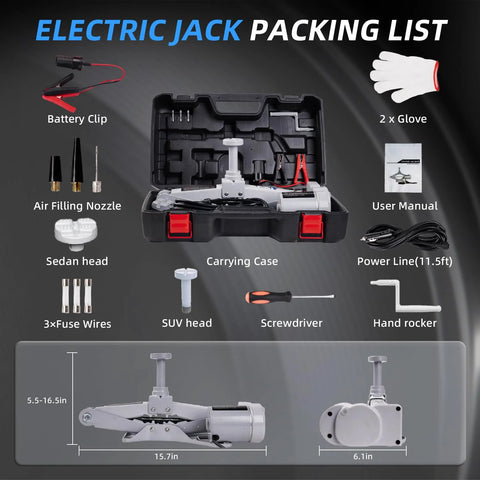 Electric Car Jack 3 Ton Scissor Floor Jack Set With 12V Automatic Lift For Roadside Emergency Tire Change, packing list image