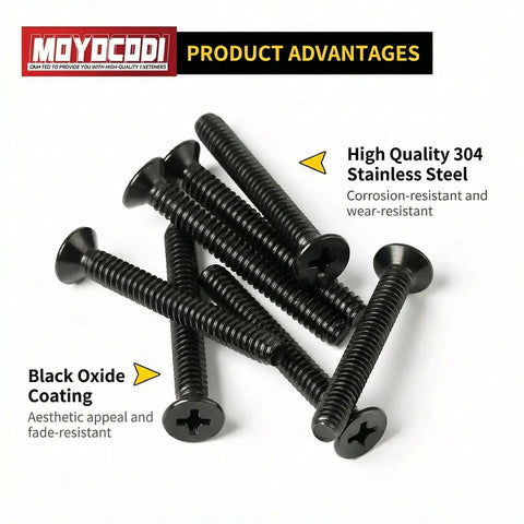 Rock Solid Flat Head Machine Screws M2.5 X 6Mm 50 Pack Black Oxide 304 Stainless Steel Fully Threaded Phillips Drive for 3D printer builds.