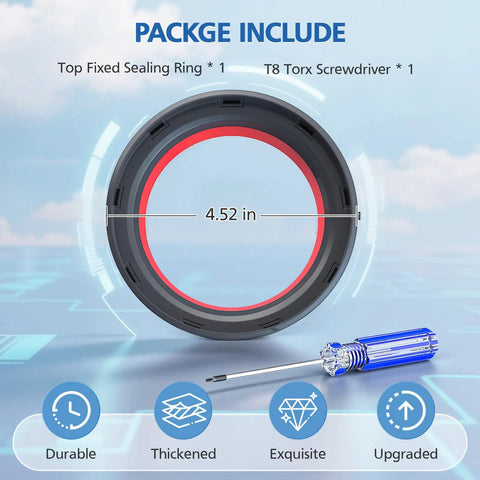 V11 V15 Dust Bin Top Fixed Sealing Ring Replacement For Vacuum Cleaners with T8 screwdriver, package contents shown