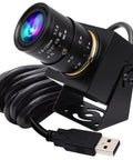 Global Shutter USB Camera With 10X Telephoto Zoom 5 To 50Mm Varifocal CS Mount Webcam with USB cable, front view