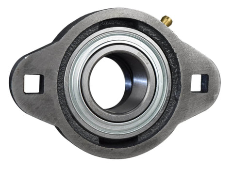 Front view of High Quality Ductile Iron Two Bolt Flange Bearing With Cam Lock Collar And Grease Zerk For One And A Quarter Inch Shaft
