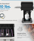 Three Burner Propane Gas Grill With 30000 BTUs Cast Iron Grates 512 Square Inches Of Total Cooking Surface Including 381 Primary And 131 Warming Rack