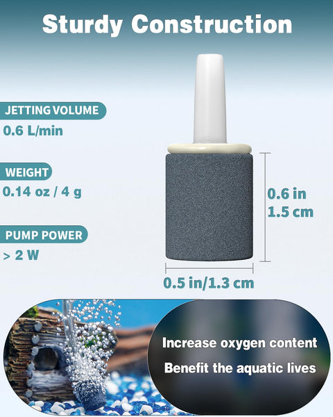 0.6 Inch Air Stone Cylinder Diffuser For Nano Pumps And Small Tanks 12 Pack With Dense Bubbles And Quick Oxygen Boost