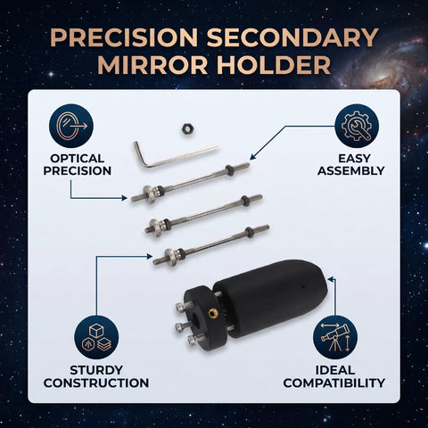 Components of Newtonian Reflector Telescope Mount With ABS Iron Rod Holder for 35mm Mirror and 160mm Tube on display