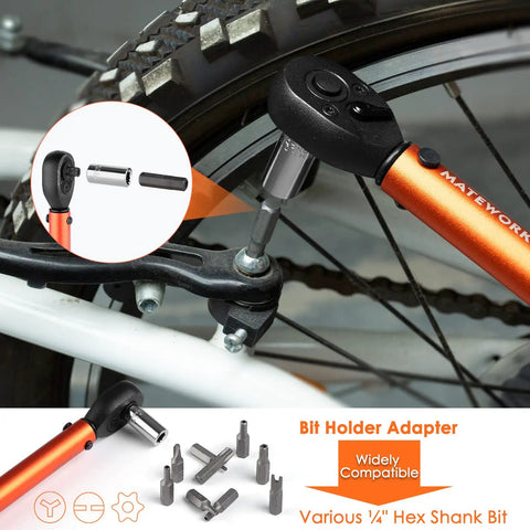 Quarter Inch Drive Torque Wrench Kit With 27 Piece Bike Tool Set Pro Grade Build High Precision 0.1Nm Double Scale 1-25Nm Range Includes Hex Torx Sockets 3/8 Adapter Extension Bar Universal Joint For Bicycle Maintenance in use on bike