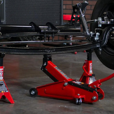 Torin Hydraulic Trolley Floor Jack 2.5 Ton Capacity With Blow Mold Carrying Case, heavy duty steel lifting vehicle in garage