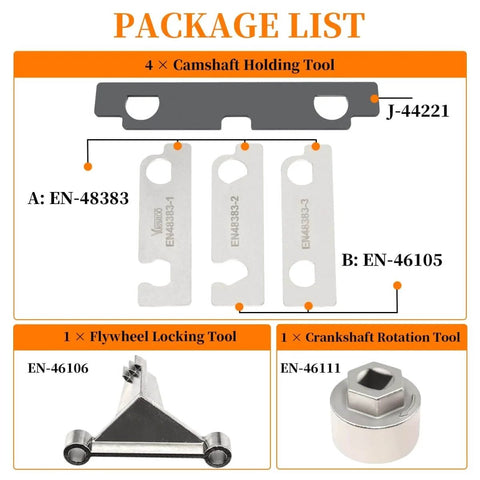 Camshaft Retaining And Alignment Timing Tool Kit For General Motors Vehicles with steel plates and components