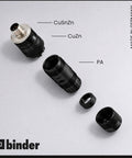 M12 L Coded 4 Plus FE Unshielded Power Cable Connector IP67 for 8 to 13mm Cables, Screw On M12 Thread, Industrial Grade, Field Ready Rugged Waterproof IP Rated, DIN EN IEC 61076-2-111 Compatible, exploded view, CuSnZn, CuZn, PA