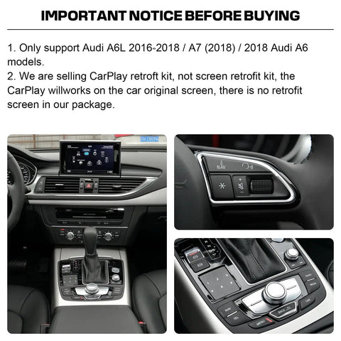 Wireless CarPlay Android Auto Retrofit Kit Decoder Box For Audi A6L 2016 2017 2018 And Audi A7 2018 Interface Box Upgrade GPS Navigation Mirror Link Backup Camera Siri Support installed in Audi dashboard