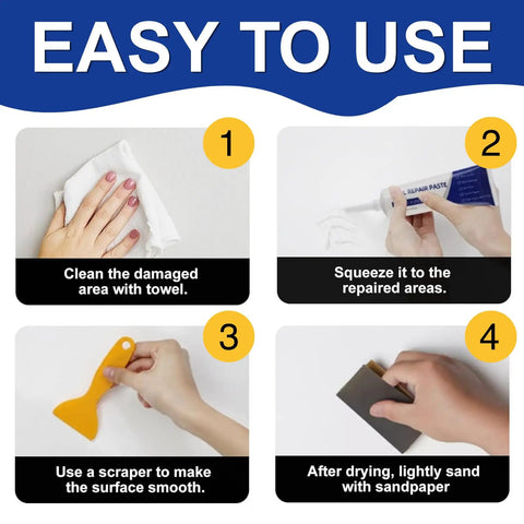 Efficient Drywall Repair Kit With Scraper And Nozzle Extenders Two 250g Wall Repair Paste Tubes Sandpaper And Hole Filling Tools instructions