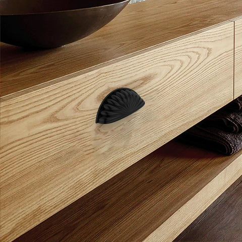 10 Pack 3 Inch Matte Black Cabinet Handles Cup Pulls for Kitchen Cabinets Hardware 76mm bin cup pulls installed on wooden drawer