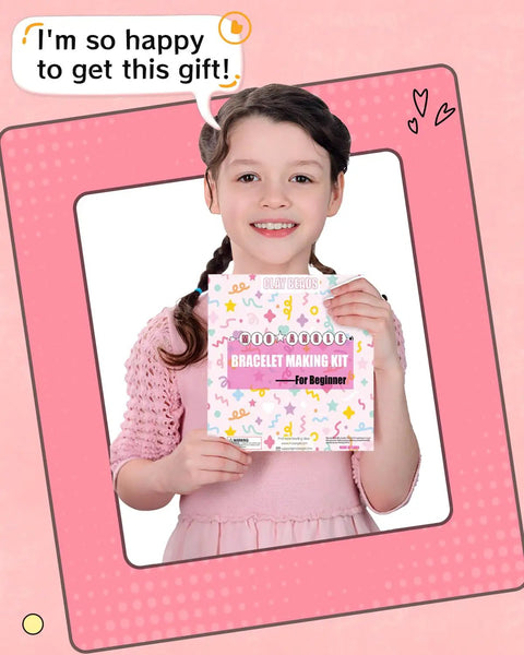 Girl holding Beginner Friendly Friendship Bracelet Making Kit With 4800 Beads And 300 Charms For DIY Jewelry Crafts box