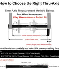 Diagram illustrating how to measure for the 12mm Thru Axle For Bike Fork And Rear Hub Fits Front And Rear Wheels 123mm 142mm 162mm 168mm 171mm 175mm 177mm 181mm With 1.5mm Thread Pitch Front And Rear Wheel Adapter For Mountain And Road Bikes.