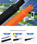 Black and orange heat shrink braided cable sleeve 300cm black heavy duty flame retardant insulation wire wrap near solar panels.