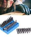 Top Pick For 33 Piece Security Screwdriver Bit Set With 1/4 Inch Hex Shank Featuring Torx Tr, Tri Wing, And Spanner Bits Made From Durable S2 Steel For All Your Gadget Repair Jobs. 33-piece S2 steel security bit set in blue holder, with gadget repair use