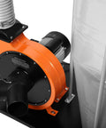 Close-up of Powerful Woodworking Dust Collector, 1300 CFM, 14 Amp Motor, 5-Micron Filtration, 50-Gallon Collection Bag, dual inlets