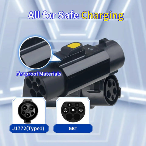 Type 1 To GBT EV Charger Adapter For SAE J1772 Electric Vehicles, 32A Compatible With GBT Chargers, black connector close-up