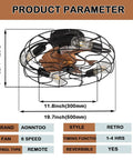 Dope Industrial Black Caged Ceiling Fan With Lights 20 Inch, showing dimensions and remote control options.