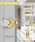 Octagon Crystal Glass Door Knob With Privacy Lock For Interior Doors Satin Brass Finish Inside Thumb Button Lock With Emergency Allen Key Release Ideal For Bathroom And Bedroom Privacy