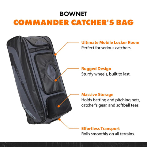 Commander Catchers Gear Bag With Wheels For Travel And Outdoor Play Black Rugged Durable Equipment Carrier Display