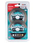 X-Lock 4 And A Half Inch Turbo Rim Diamond Blade For Masonry Cutting, 2 Pack, displayed in retail packaging