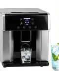 Smooth Nugget Ice Maker For Countertops with glass of ice and drinks, compact design, efficient chilling for home bars.