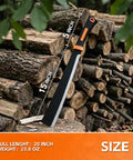 Beast Mode Heavy Duty Sickle Machete For Yard Work And Bush Clearing 20 Inch Black Stainless Blade on stacked logs outdoors