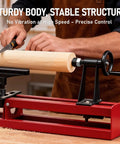 Rock Solid 14X40 Benchtop Wood Lambe Machine With Gnarly Turning Span And Smooth Variable Speed Drive Plus No Fuss Chisel Kit in use shaping wood