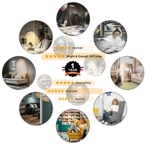 Collage of Flexible Gooseneck LED Floor Lamp With Remote, Dimmable Brightness And 3000K-6000K Color Temperature in various room setups