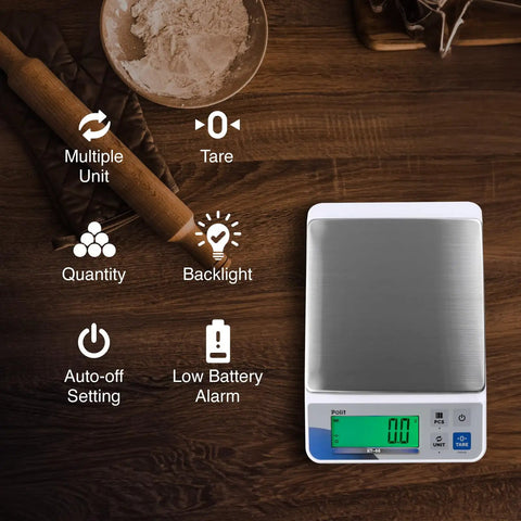 Workhorse High Capacity Digital Kitchen Scale 30 Lb 13 Kg With 0.05 Oz 1 G Precision LCD Display Stainless Steel Top