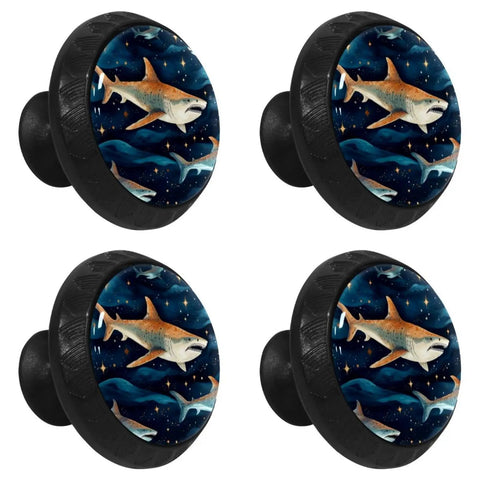 Four Piece Round Cabinet Knobs Set For Drawers And Doors with shark design, kid friendly furniture pulls with screws