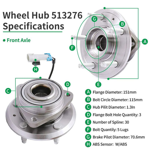 Front Wheel Hub Bearing Assembly 513276 Replacement For 2007-2009 Chevy Equinox, 2008-2010 Saturn Vue, 2007-2009 Suzuki XL-7 With ABS