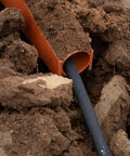 3 Point Subsoiler With Pipe Layer For Cat 1 Tractors, accepts 50mm poly pipe in soil, showing pipe laying function