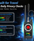 Hidden Camera Detector Pro with antennas and LED indicators, designed for travel and home security