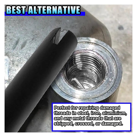 Complete M6 X 1.0 Thread Repair Kit With Helicoil Inserts, close-up view of a helicoil insert in a metal thread for auto repair