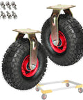 Heavy Duty Caster Wheels With Top Plate Swivel for Workbenches, Pneumatic Air Filled, Thick Steel Frame, Smooth Rolling