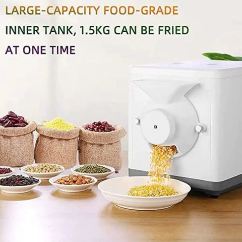Top Shelf 1600w Electric Coffee Bean Roaster For Home With Auto 360 Degree Stirring And Adjustable Heat Dial pouring seeds.